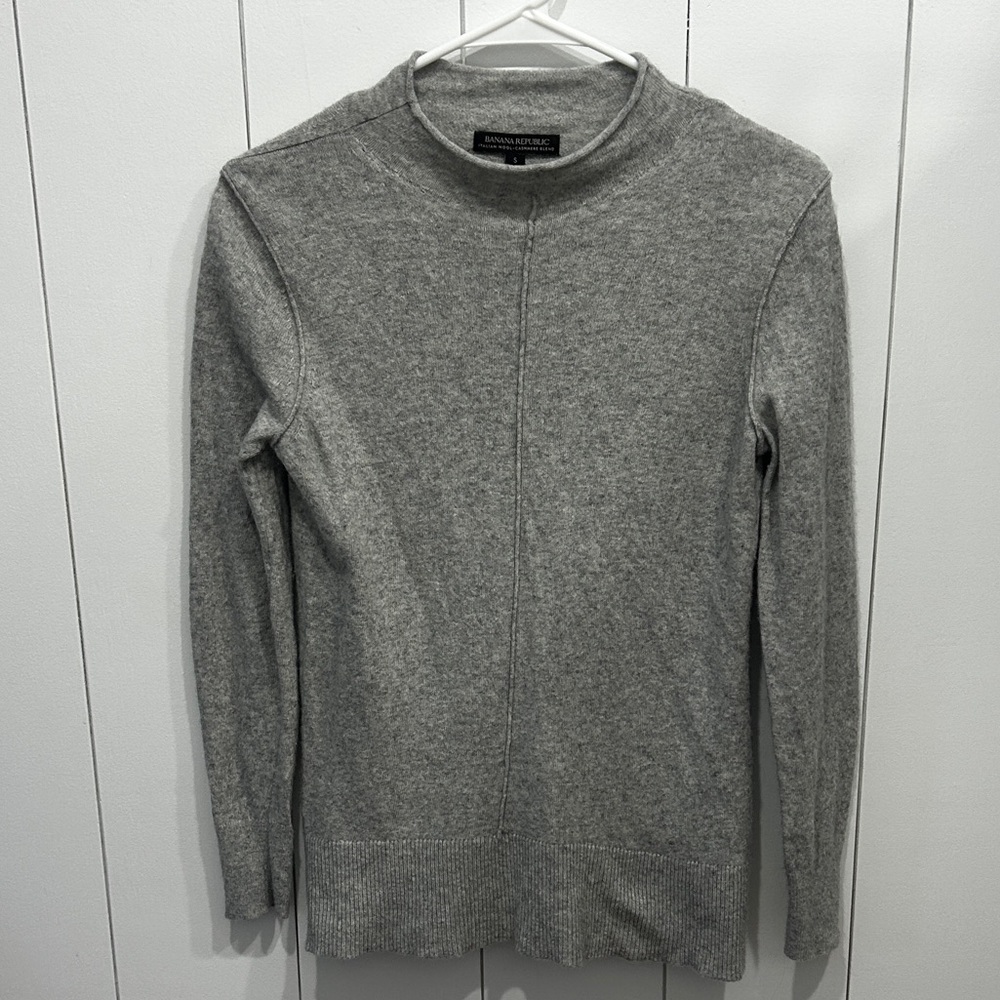Banana Republic Heather Gray Wool-Cashmere Mock Neck Sweater, Women’s Small